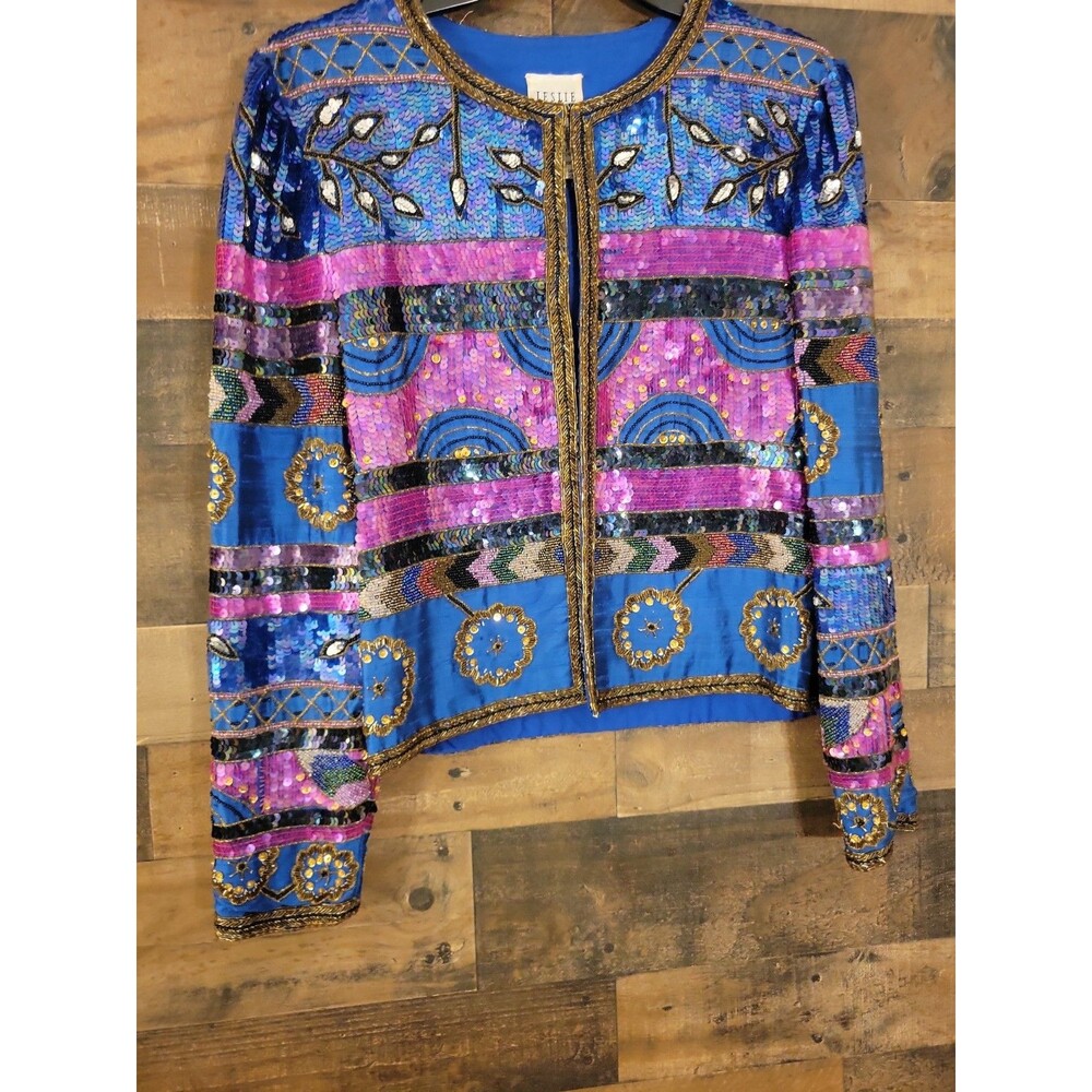 Vintage 1980's Leslie Fay Jacket Evenings Beads Sequins 100% Silk Lined Size M